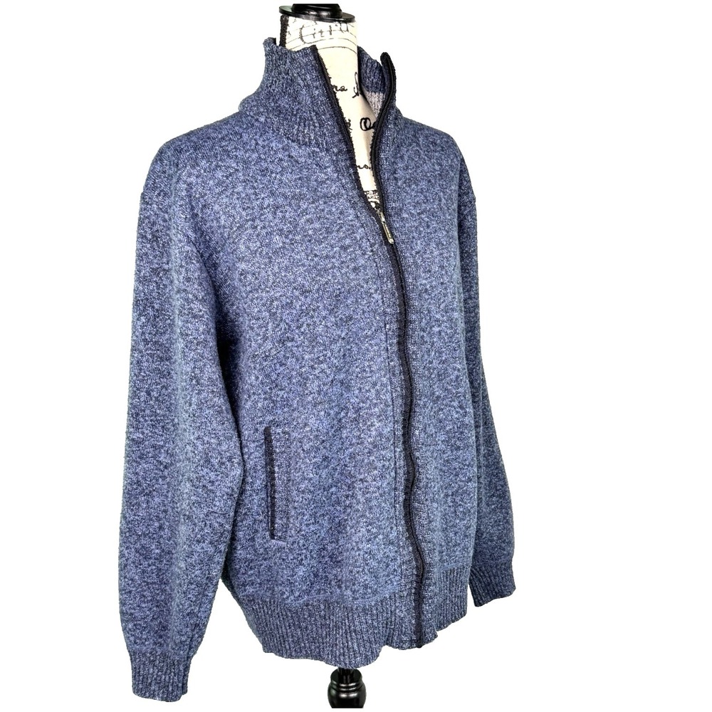Yeokou Knitted Sweater Zip Up Cashmere Wool Cotton Fleece Lined Sz L Quiet Lux